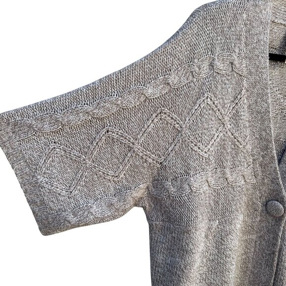 LA Blues Chunky Cable Knit Soft Gray Short Sleeve One Button Cardigan Sweater - Picture 9 of 10